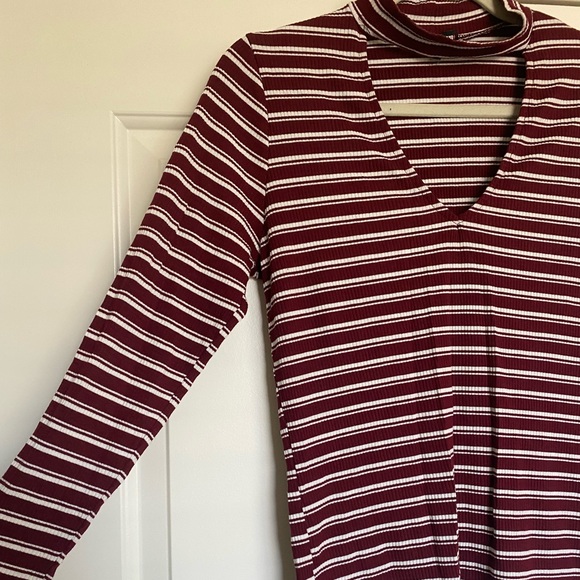 Plus Burgundy/ White Striped longsleeve shirt - Picture 2 of 4